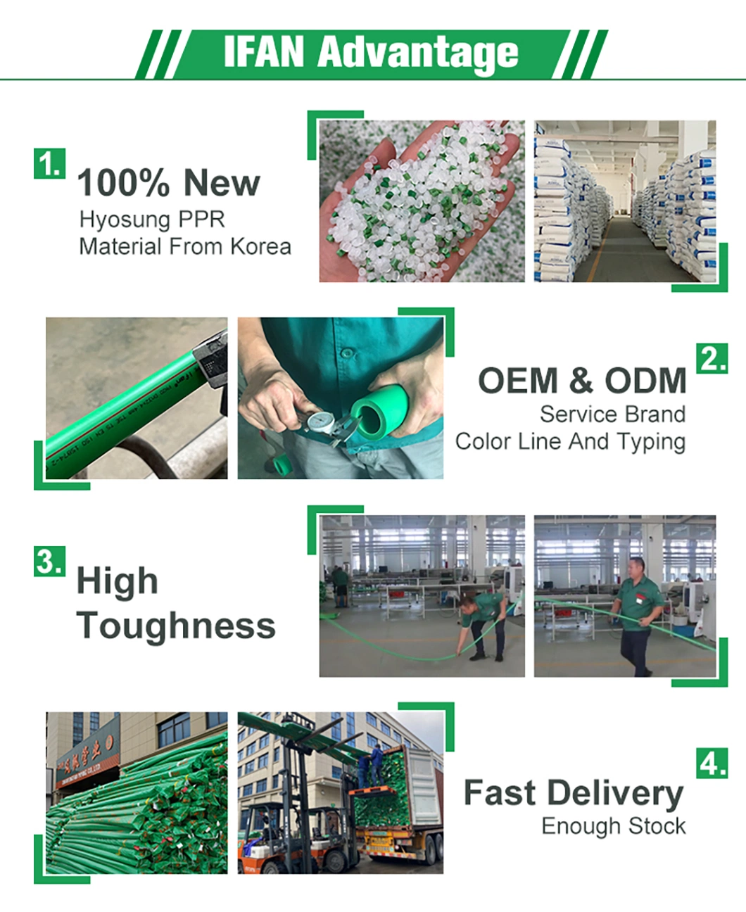 Ifan OEM ODM Factory Green Plastic Tube PPR Pipe for Water Supply